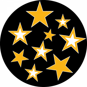 Farbiges Gobo zu Weihnachten, große orange Sterne