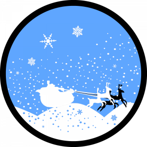 Farbiges Gobo zu Weihnachten, Winterlandschaft mit Rentieren und Schlitten