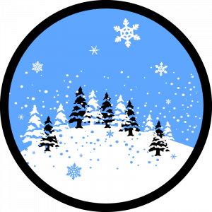 Farbiges Gobo zu Weihnachten, Winterlandschaft mit Schnee und Tannen