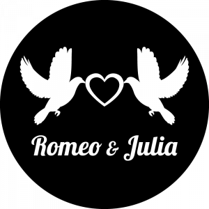 Gobo mit Tauben, Herz und Vornamen, für Hochzeit, Hochzeitsfeier