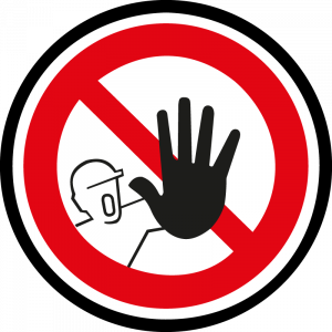 Farbiges Gobo mit Zeichen Halt, Betreten verboten, hergestellt aus Glas