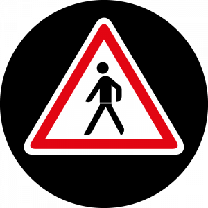 Farbiges Gobo mit Verkehrszeichen Achtung Fußgänger, hergestellt aus Glas