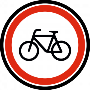 Farbiges Gobo mit Verkehrszeichen Radfahren verboten, hergestellt aus Glas