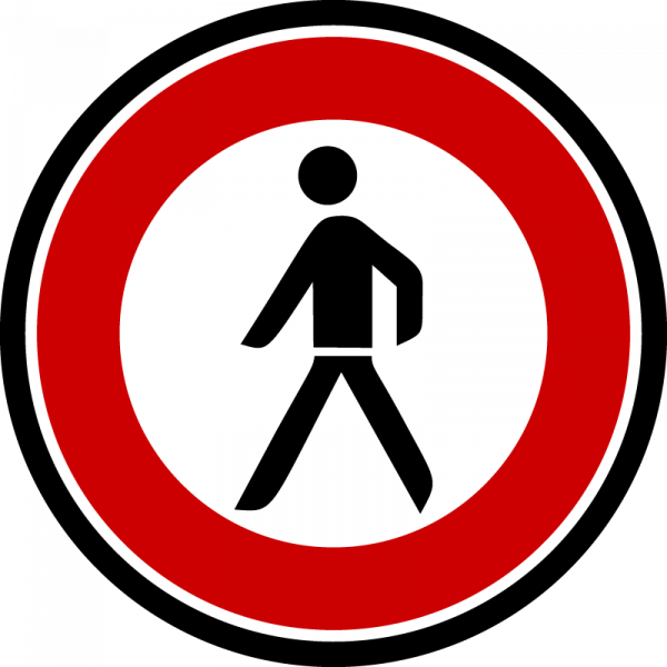 Farbiges Gobo mit Verkehrszeichen Fußgänger verboten, hergestellt aus Glas