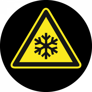 Farbiges Gobo mit Warnhinweis Kälte, Frost, hergestellt aus Glas