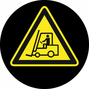 Farbiges Gobo mit Warnhinweis Stapler, Flurförderzeug, hergestellt aus Glas