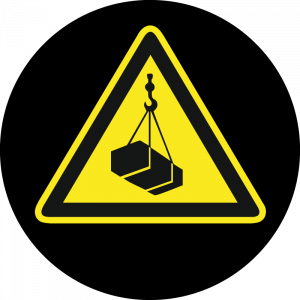 Farbiges Gobo mit Warnhinweis schwebende Last, hergestellt aus Glas