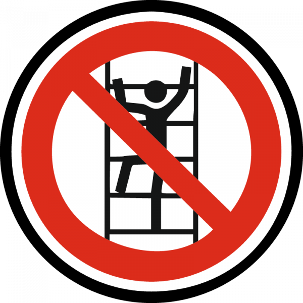 Farbiges Gobo mit Warnhinweis aufsteigen auf Leiter verboten, hergestellt aus Glas