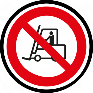 Farbiges Gobo mit Warnhinweis Stapler verboten, hergestellt aus Glas