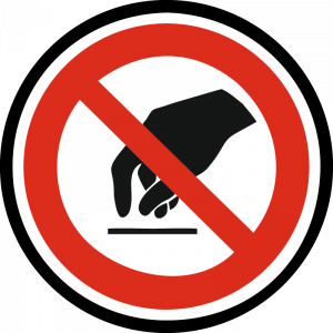 Farbiges Gobo mit Warnhinweis Berühren verboten, hergestellt aus Glas