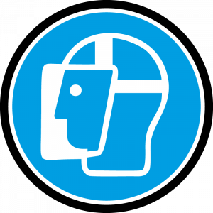 Farbiges Gobo mit Warnhinweis Gesichtsschutz, hergestellt aus Glas