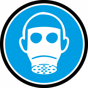 Farbiges Gobo mit Warnhinweis Atemschutz, hergestellt aus Glas