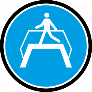 Farbiges Gobo mit Warnhinweis Übergang, hergestellt aus Glas